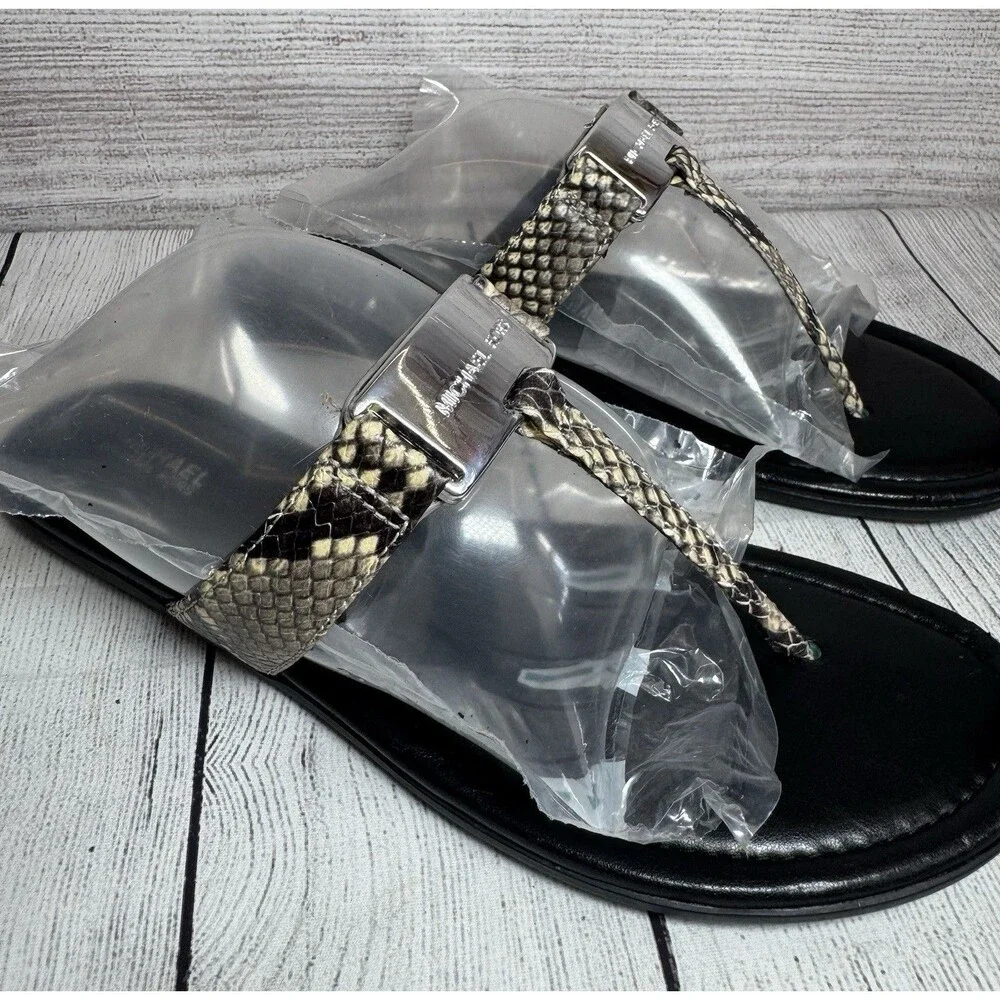 MICHAEL KORS LEATHER PYTHON PLATE THONG women SANDALS SZ  9M